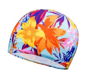 Kids Elastic Swimming Cap Cloth Febric Swim Caps Blue yellow flower Bathing Caps