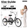 A24631 Adult Tricycles, 1 Speed Adult Trikes 24 inch 3 Wheel Bikes, Three-Wheeled Bicycles Cruise Trike with Shopping Basket for Seniors, Women, Men