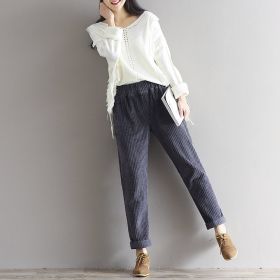 Large Size Women's Art Fan Xian Thin Corduroy Pants Autumn And Winter Loose Casual Trousers (Option: Gray-2XL)