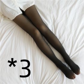 Fake Translucent Plus Size Leggings Fleece Lined Tights Fall And Winter Warm Fleece Pantyhose Women Fleece Lined Pantyhose Thermal Winter Tights (Option: 3pcs Black skin with feet-80g spring and autumn style)