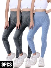 3 Pack Yoga Leggings Ribbed Seamless Workout High Waist  Over Athletic Exercise Leggings (Option: 3PACK1-L)