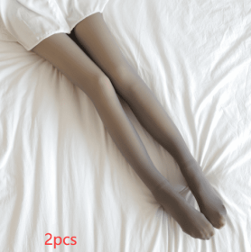 Fake Translucent Plus Size Leggings Fleece Lined Tights Fall And Winter Warm Fleece Pantyhose Women Fleece Lined Pantyhose Thermal Winter Tights (Option: 2pcs Grey skin and feet-220g fleece and thickened)