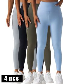 4 Pack Workout Leggings For Women With Pockets,High Waisted Tummy Control Yoga Pants For Workout Running (Option: 4PACK1-M)