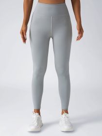 Leggings For Women With Pockets- High Waisted Tummy Control For Workout Running Capri Yoga Pants (Option: Grey-L)