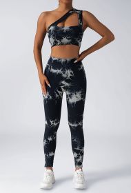 Women Scrunch Workout Leggings Butt Lifting High Waisted Yoga Pants - Tie Dye Seamless Booty Gym Tights (Option: Black-L)