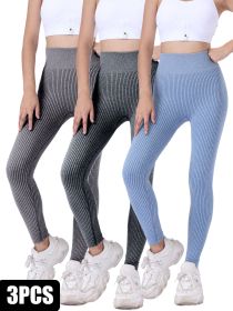 3 Pack Yoga Leggings Ribbed Seamless Workout High Waist  Over Athletic Exercise Leggings (Option: 3PACK2-L)