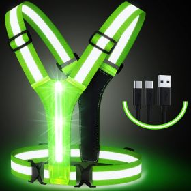 Led Light Up Running Vest Reflective For Walking At Night; High Visibility Gear Rechargeable Adjustable For Runners Walkers Men And Women (Color: Green)