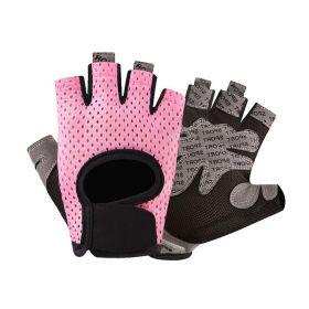 Gym Fitness Gloves Women Weight Lifting Yoga Breathable Half Finger Anti-Slip Pad Bicycle Cycling Glove Sport Exercise Equipment (Color: Pink, size: M)