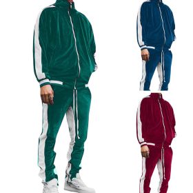 Men's 2 Pieces Full Zip Tracksuits Golden Velvet Sport Suits Casual Outfits Jacket & Pants Fitness Tracksuit Set (Color: Green, size: S)