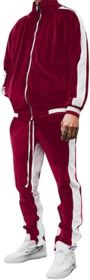 Men's 2 Pieces Full Zip Tracksuits Golden Velvet Sport Suits Casual Outfits Jacket & Pants Fitness Tracksuit Set (Color: Red, size: L)