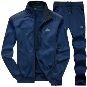 Men's 2 Pieces Full Zip Tracksuits Sport Suits Casual Outfits Jacket & Pants Fitness Tracksuit Set (Color: Navy, size: S)