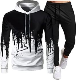 Men's Sweatshirt Tracksuit Pullover Hoodie Jogging Pants 2 Pieces Set (Color: WHITE-M)