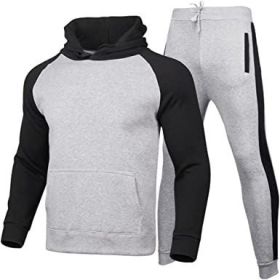 Men's Athletic Sweatshirt Tracksuit Pullover Hoodie Jogging Pants 2 Pieces Set (Color: GRAY-S)