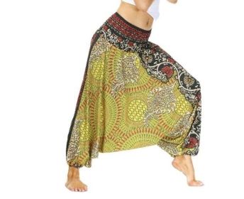 Waist Boho Floral Print Harem Yoga Pants (Color: Green, size: One Size)