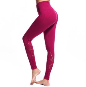 Leggings High Waist Hips Tight Stretch Openwork Quick Dry Fitness Yoga Pants Slim (Color: Red, size: XS)