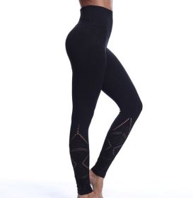 Leggings High Waist Hips Tight Stretch Openwork Quick Dry Fitness Yoga Pants Slim (Color: Black, size: S)