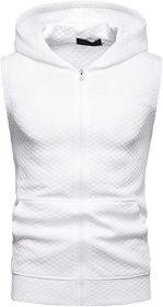 Men's Casual Hoodie Tank Tops Sleeveless Shirts Gym Workout with Pockets Gym Muscle Sleeveless T-Shirts (Specification: White-M)