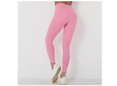 Women's High Waist Yoga Fitness Leggings Pants (Color: Pink, size: M)