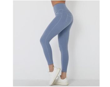 Women's High Waist Yoga Fitness Leggings Pants (Color: Blue, size: M)