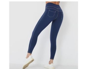 Women's High Waist Yoga Fitness Leggings Pants (Color: Navy, size: XS)