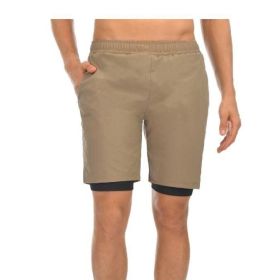 Men's Sports Shorts, Double-layer Fitness Pants (Color: Brown, size: S)