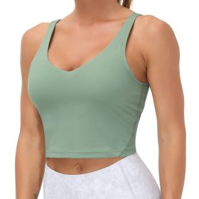 Womens' Sports Bra Longline Wirefree Padded with Medium Support (Color: Green, size: L)