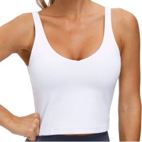 Womens' Sports Bra Longline Wirefree Padded with Medium Support (Color: White, size: XL)