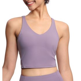 Womens' Sports Bra Longline Wirefree Padded with Medium Support (Color: Purple, size: XL)