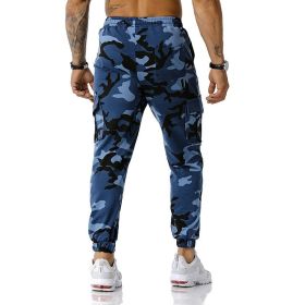 Man Pants Patchwork Camouflage Jogging Pants Outdoor Sports Fitness Sweatpants (Color: Navy blue, size: 34)