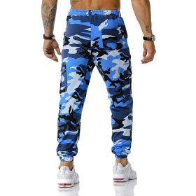 Man Pants Patchwork Camouflage Jogging Pants Outdoor Sports Fitness Sweatpants (Color: Blue, size: 36)