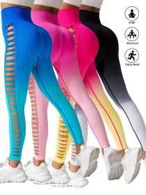 4 Pack Cut Out Ombre Gradient Color Hollow High-waist Butt-lifting Fitness Women's Yoga Pants (Color: 4PACK10, size: L)