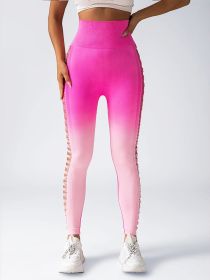 Women's High-Waisted Gradient Yoga Pants, Cutout Leggings, Booty Lifting, Athletic Long Tights For Fitness Workout, Breathable Sportswear (Color: Pink, size: S)