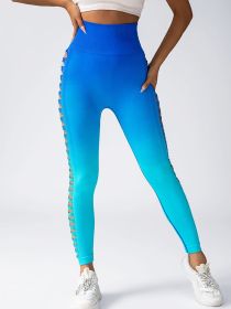 Women's High-Waisted Gradient Yoga Pants, Cutout Leggings, Booty Lifting, Athletic Long Tights For Fitness Workout, Breathable Sportswear (Color: Blue, size: M)