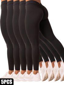 5 Pack Women's Solid Color Hip-raising High-waisted V-back Waist Seamed Yoga Fitness Tights (Color: 5PACK4, size: L)