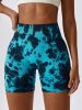 High Waist Tummy Control Yoga Shorts For Women, Tie-Dye Ruched Booty Lifting Workout Fitness Shorts, Hip Lifting Sports Activewear