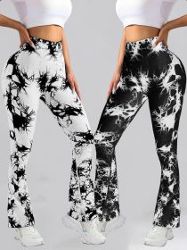 2 Pack Tie Dyed High Waisted Flared Butt-lifting Fitness Sports Women's Yoga Bell-bottom Pants, Workout Leggings For Women (Color: 2PACK3, size: L)