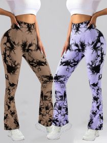 2 Pack Tie Dyed High Waisted Flared Butt-lifting Fitness Sports Women's Yoga Bell-bottom Pants, Workout Leggings For Women (Color: 2PACK6, size: S)