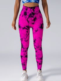 Cut Out Side Hollow Tie Dyed Yoga Pants, High Waist And Hip Lifting Fitness Pants With Side Hollow Seamless Sports Tights (Color: Pink, size: S)