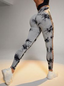 Cut Out Side Hollow Tie Dyed Yoga Pants, High Waist And Hip Lifting Fitness Pants With Side Hollow Seamless Sports Tights (Color: Grey, size: L)