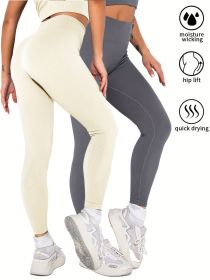 2 Pack Womens Seamless Ribbed Leggings Soft Slimming Yoga Pants, Ribbed Yoga Pants High Waisted Gym Leggings Sport Women Fitness Seamless Female (Color: 2PACK6, size: M)