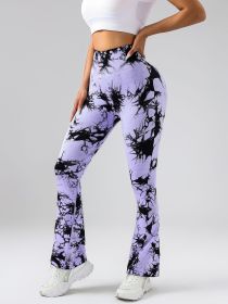 High-Waist Tummy Control Flare Yoga Pants For Women, Tie-Dye Stretch Slimming Bootcut Workout Pants, Fitness & Sports Activewear (Color: Purple, size: S)