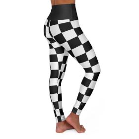 High Waisted Yoga Leggings, Black And White Checker Style Fitness Pants (size: S)