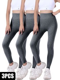 3 Pack Yoga Leggings Ribbed Seamless Workout High Waist  Over Athletic Exercise Leggings (Option: 3PACK3-L)