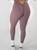 5 Pack Women's Solid Color Hip-raising High-waisted V-back Waist Seamed Yoga Fitness Tights