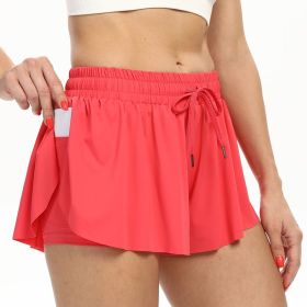 2 in 1 Flowy Tennis Skirts for Women Gym Yoga Shorts Athletic Running Workout Exercise Fitness Comfy Lounge Shorts Summer (Color: Red, size: S)