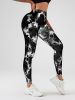 2 Pack Tie-Dye High Waist V-Back Yoga Leggings, Peach-Hip Enhancing Athleisure Tights, Sport Style Fitness Pants