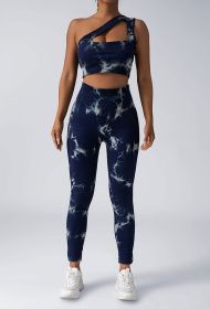 Women Scrunch Workout Leggings Butt Lifting High Waisted Yoga Pants - Tie Dye Seamless Booty Gym Tights (Option: Navy blue-M)